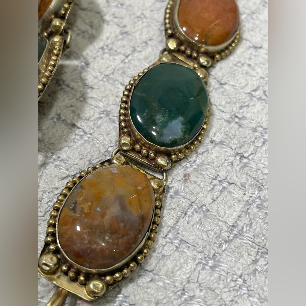 Antique Southwestern Navajo Victorian Specimen Agate Chunky Metal Chain Belt - Picture 8 of 17